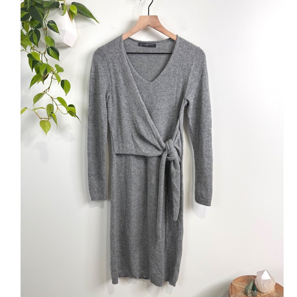 Peruvian Connection Royal Alpaca Faux-Wrap Sweater Dress Pearl Gray S Minimalist